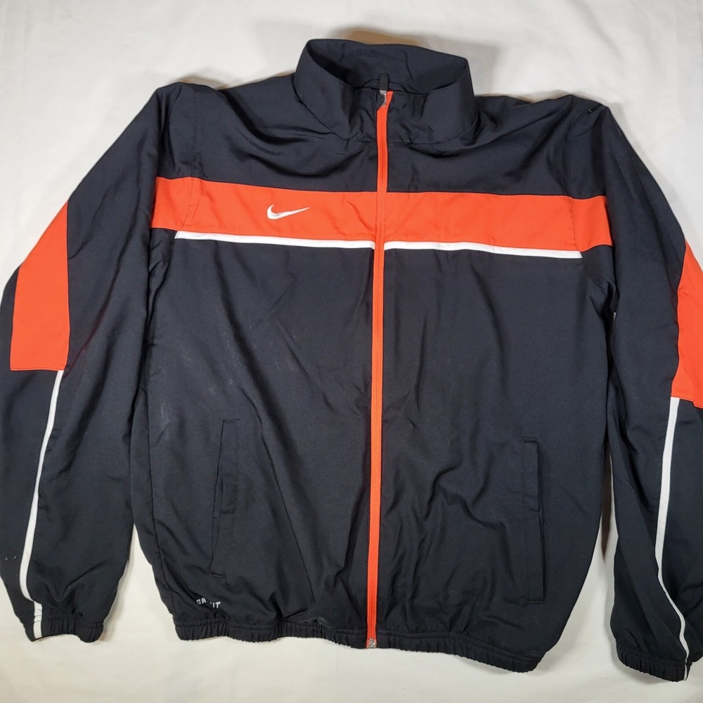 Nike Men's Medium Dri-Fit Black Orange Stripe Full Zip Track‎ Jacket